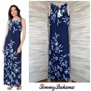 Tommy Bahama Underwater Garden Maxi Dress Island Navy Blue Floral Large NWT $188